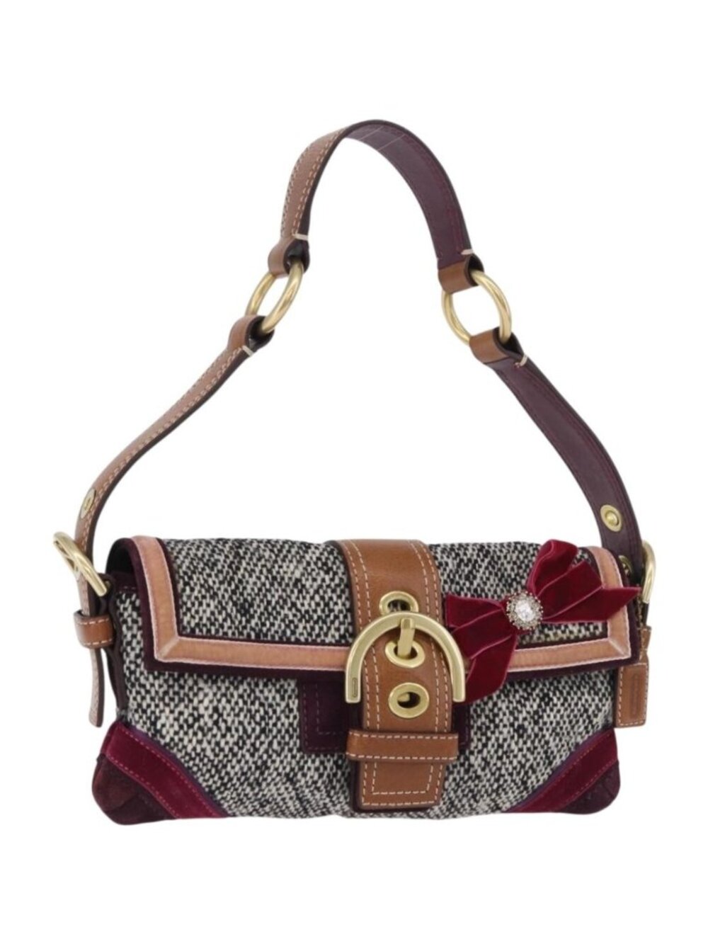 Coach Soho One Belt Hand Bag Tweed Multicolor Gold